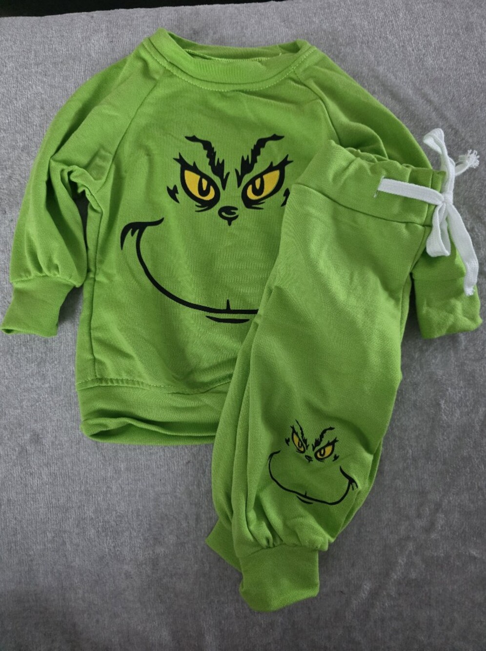 Kids Green Grinch Face Drawstring Sweatpants